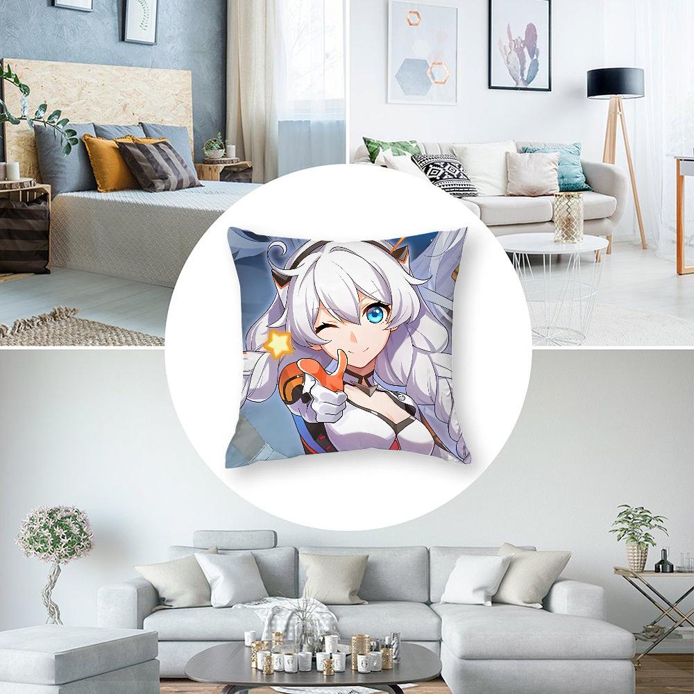 Kiana Kaslana Anime Girl Pillow Case Short Plush Pillow Covers Sofa Decorative Gift Home Double-sided Printing Cushion Cover