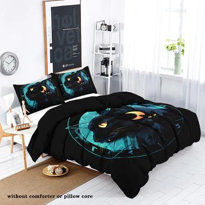 Tierischer Gothic-Stil Bettwäsche-Set Schwarze Katze Mond Luxuriöser Bettbezug Einzel-Doppelgröße Bettdecken-Sets Heimdekor Bettwäsche-Set