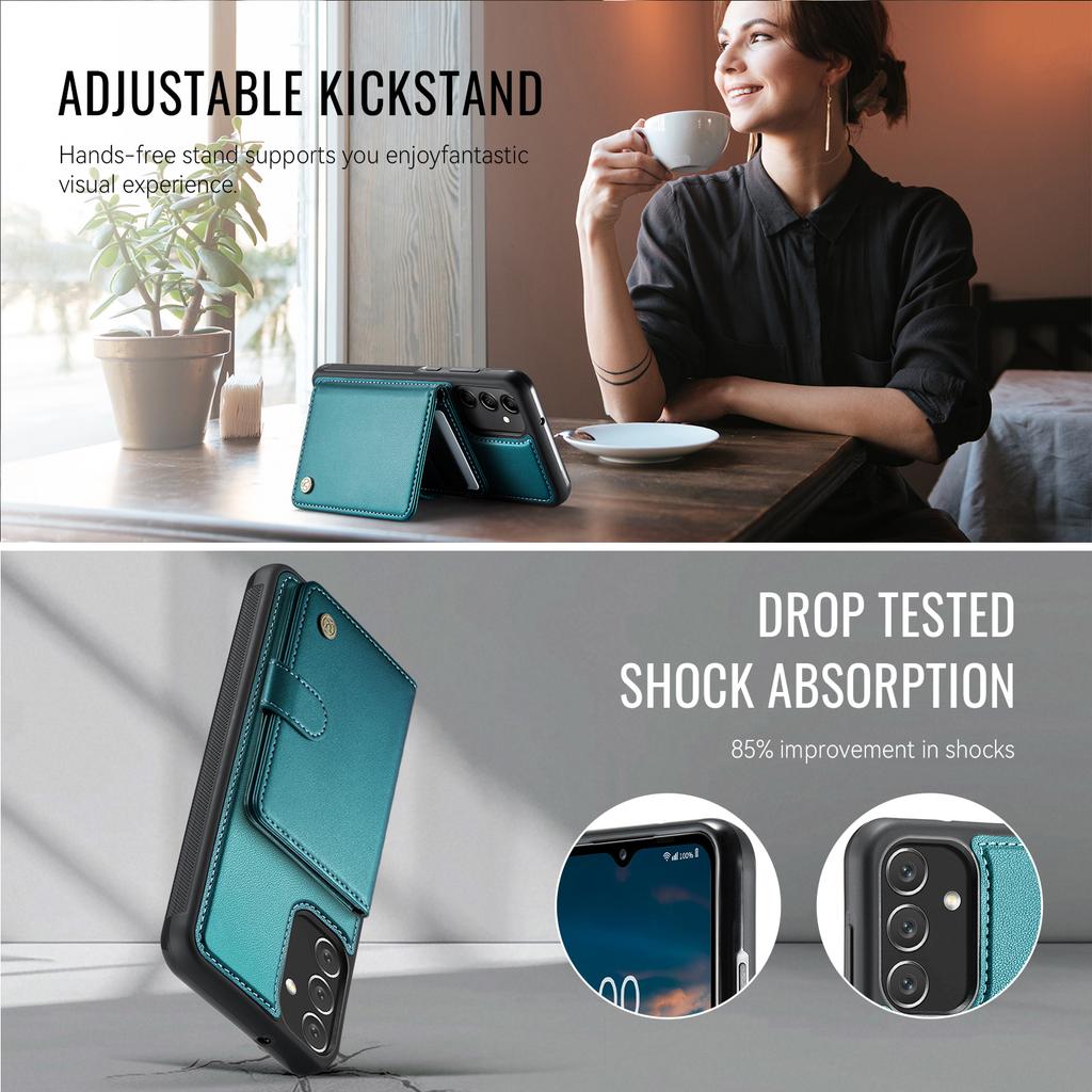 For Samsung Galaxy A34 5G Case JEEHOOD J09 RFID Blocking Card Holder Leather Back Phone Cover Magnetic Case