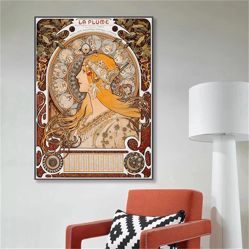 Vintage Art Nouveau Alphonse Mucha Poster Printuri Pânză Pictură Abstractă Femeie Artă de perete Poză pentru Living Room Decor