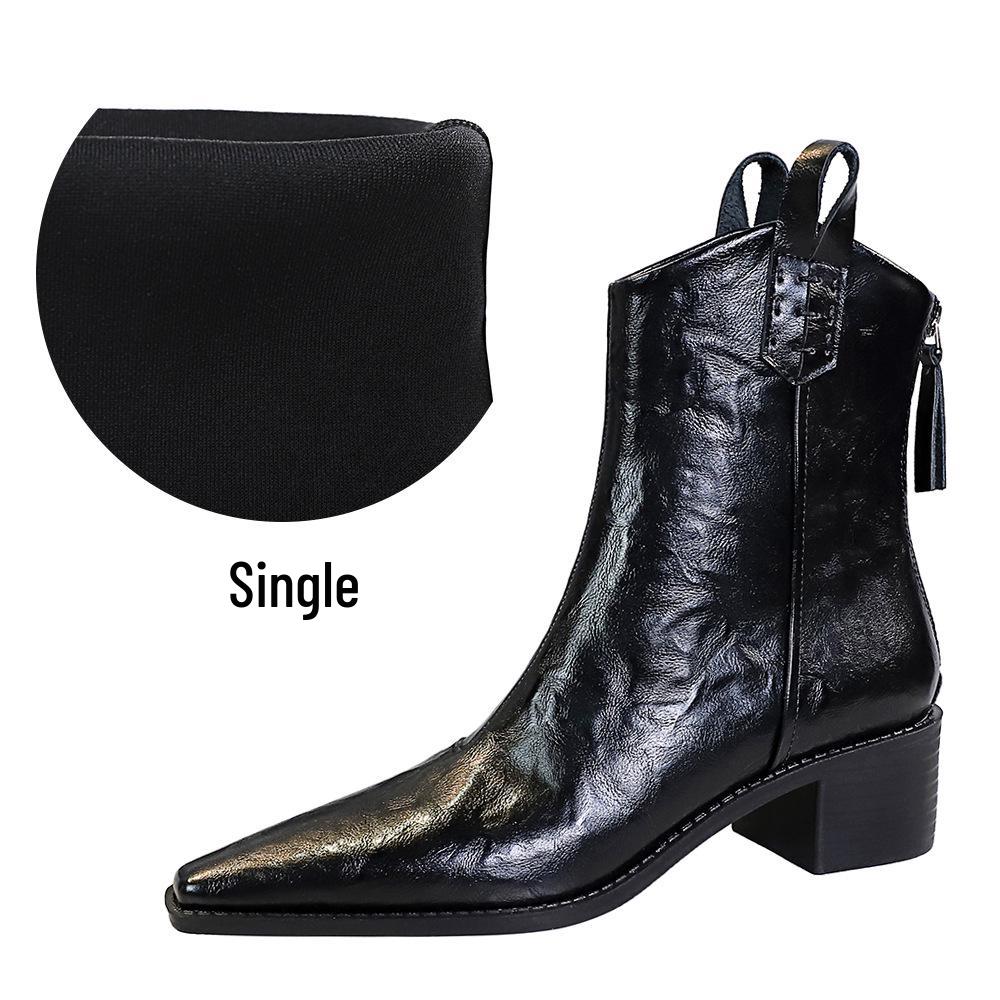 

578-10 Ретро Женские Ботильоны с Ручной Царапиной, Европейский и Американский Стиль, Зимние Массивные на Среднем Каблуке, Короткие Ботинки Рыцаря с Острым Носком 38