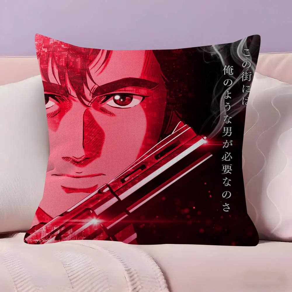 C-City Hunter P-Private Eyes Pillow Covers Cartoon Sofa Decorative Home Double-Sided Printing Short Plush Cute Cushion Cover