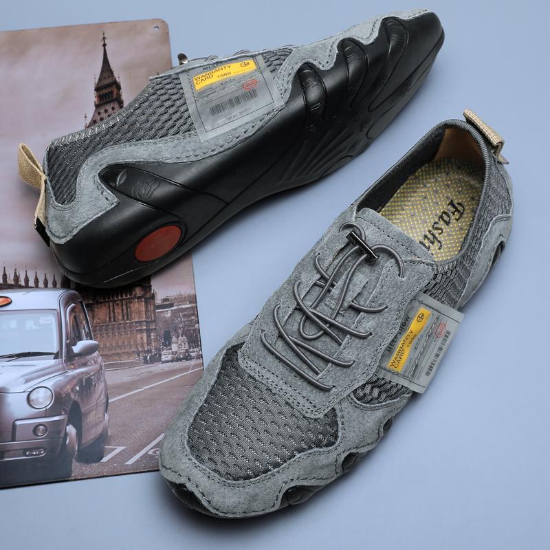 

Мужская повседневная обувь из свиной кожи с резиновой мягкой подошвой и большой дышащей сеткой для вождения автомобиля 45 серый