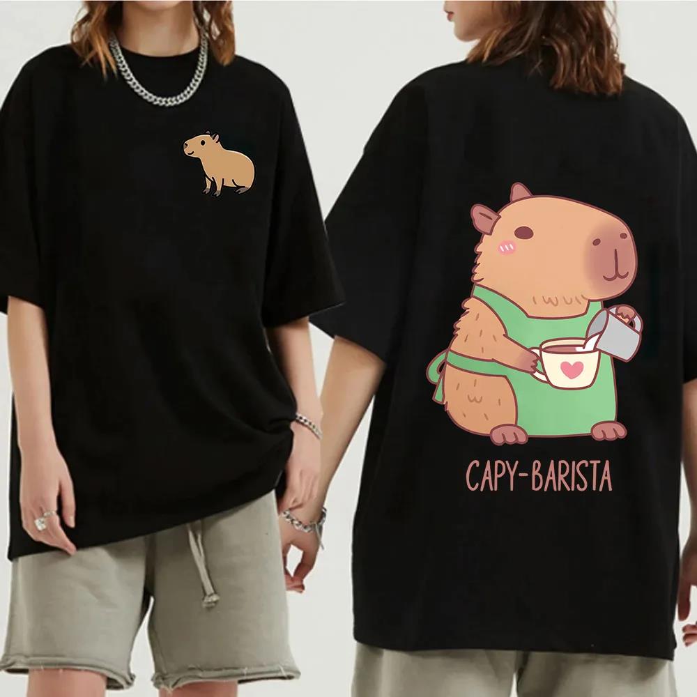 Funny Animals Capybara Cartoon Print Fashion Harajuku Harajuku Short Sleeve T-shirt Clothing Street Tops Tees Aesthetic Clothes