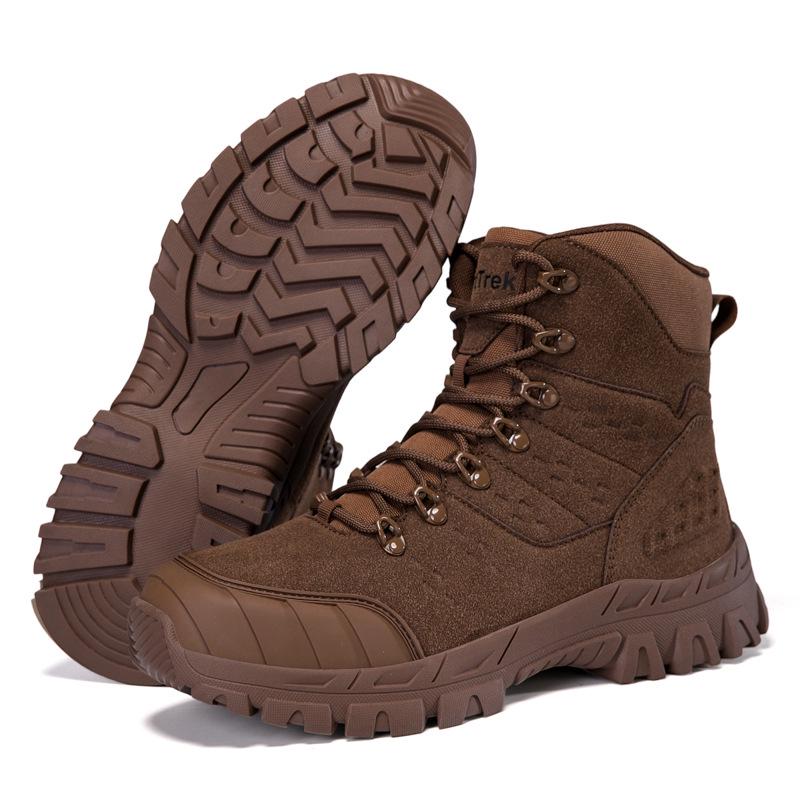 Men's Waterproof High-Top Desert Combat Boots - Wear-Resistant, Anti-Slip, Breathable, Large Size for Autumn/Winter Mountaineering & Hiking.
