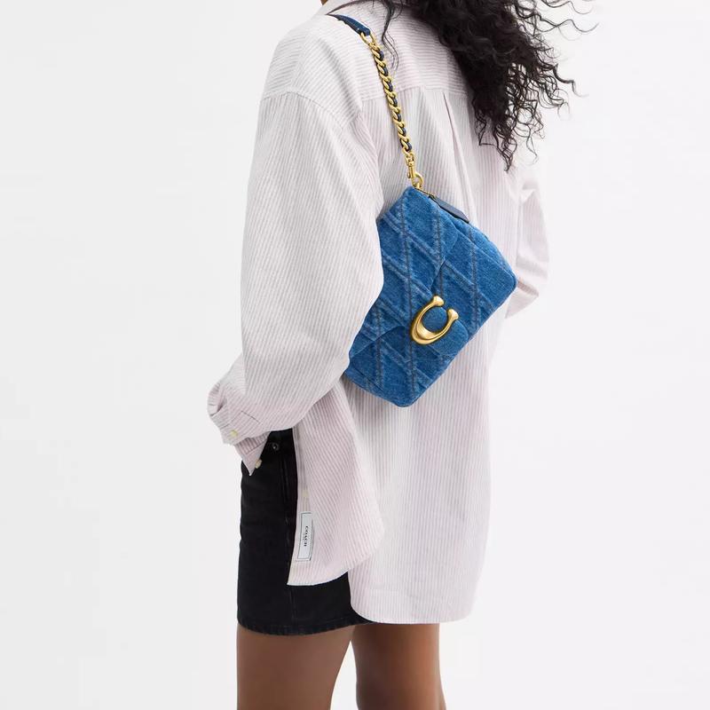 Coach Tabby 20 Times Square Gewatteerde Logo Denim Schoudertas Klein Dames Messing met Donkerblauw