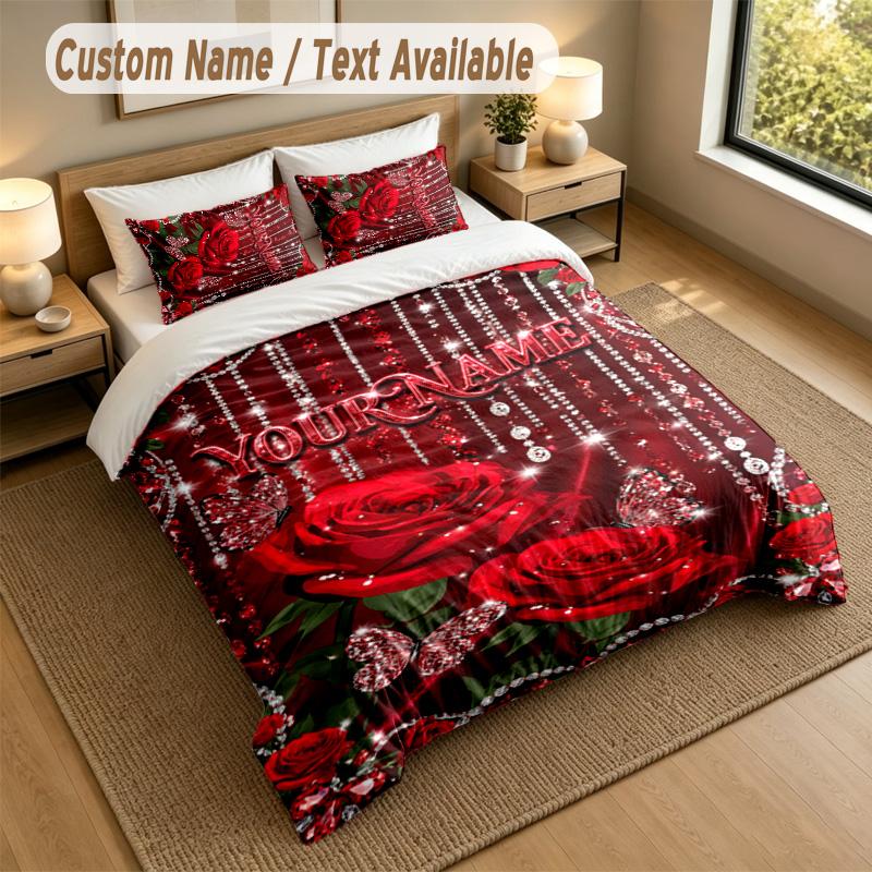 Floral Garden Theme Personalized 3Pcs Bedding Set Custom Text & Name 1 Sheet 2 Pillowcases Household Bedding 1pc