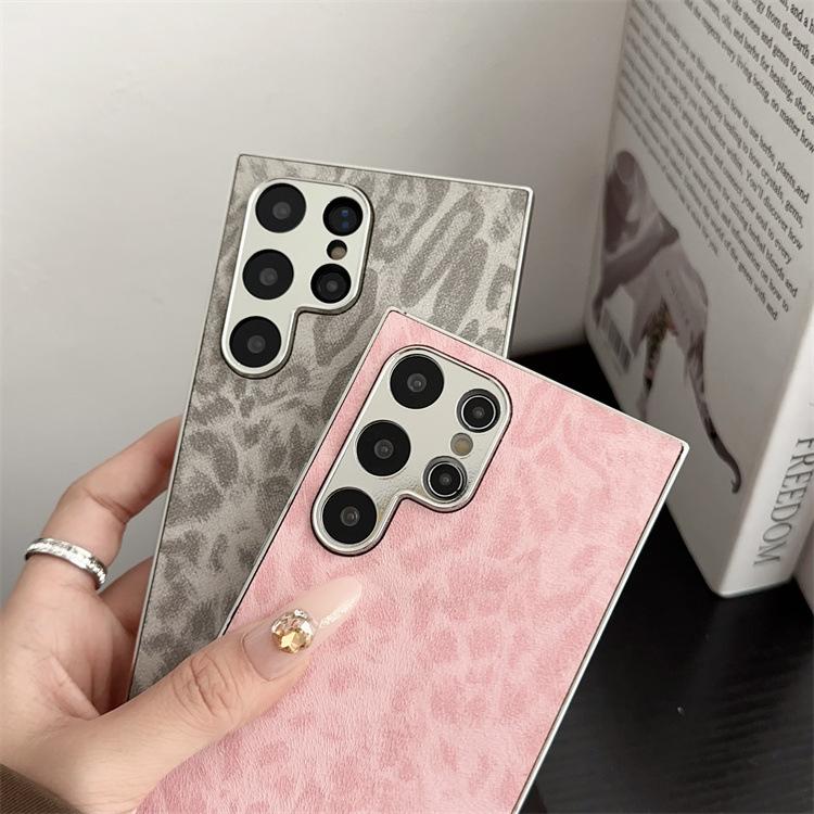 Applicable To Samsung S25 Mobile Phone Case Electroplated Leopard Print S24Ultra Leather Pattern All-inclusive Anti-drop Back Cover Prot