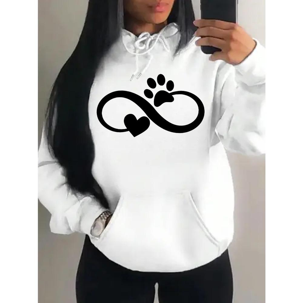Creative Cat Palm And Love Creative Design Heart Pattern Hoodies Women Fashion Casual Hoody Streetwear Loose