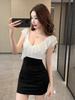 Chic Women's Low-Cut Ruffle Sleeve Mesh Bodycon Pencil Dress
