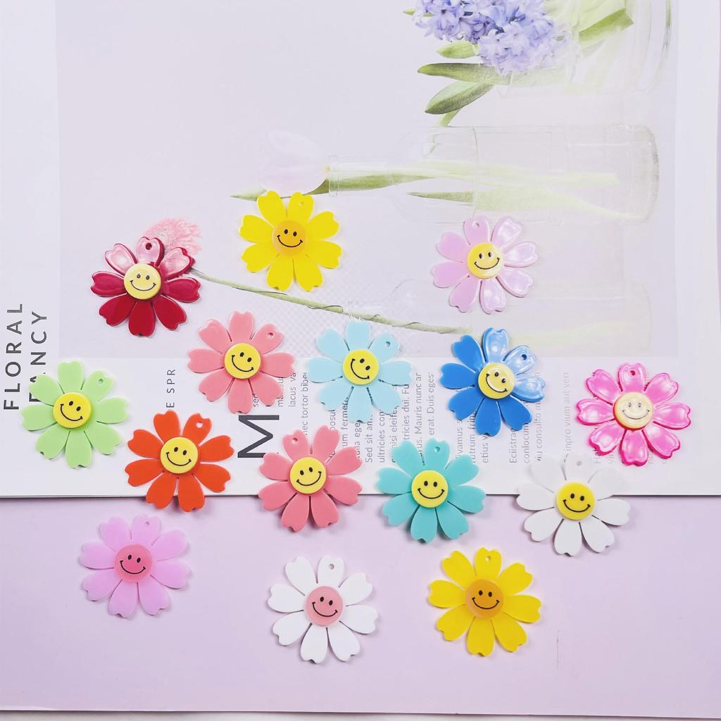 40mm Korean Style Smiley Face Chrysanthemum Acrylic Keychain Earrings for DIY Phone Accessories