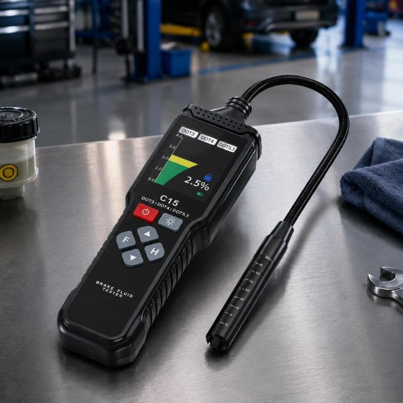 Flexible Tip Brake Fluid Tester with Electronic LCD Readout for Automotive and Motorcycle Maintenance and Routine Fluid Condition Checks