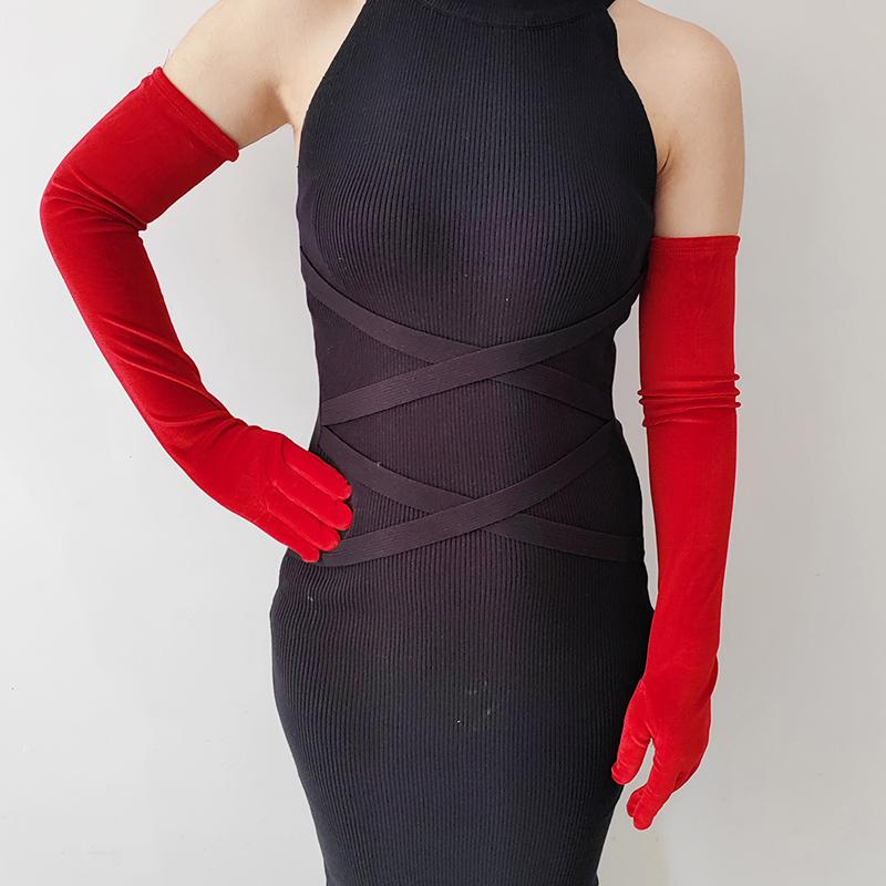 44cm 52cm 65cm Podzim Zima Teplé Dámské Banket Opera Jednobarevné Dlouhé Zlaté Sametové Rukavice Retro Elegantní Měkké Přiléhavé Nepřiléhavé Elastické