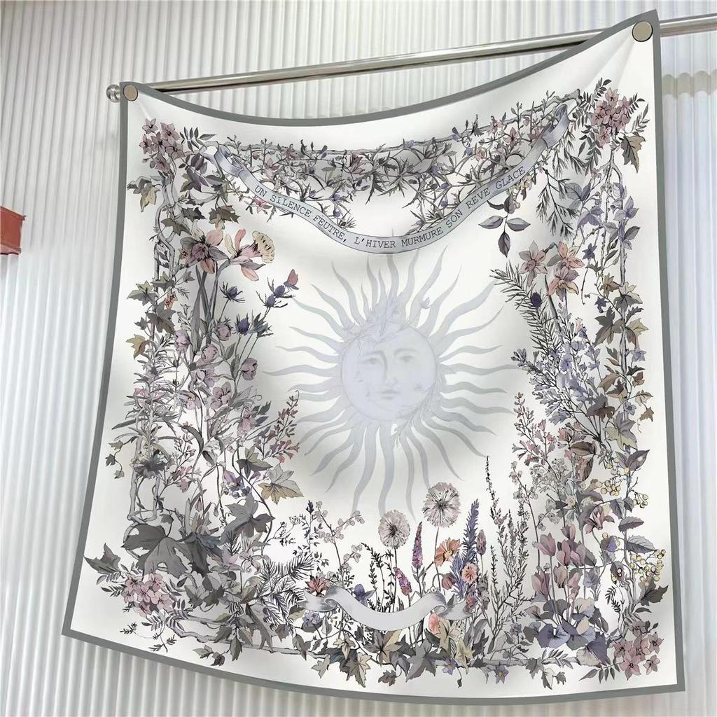 90cm Large Twill Silk Scarf: High-Quality, Fashionable Square Print, Versatile Shawl with Sun Protection