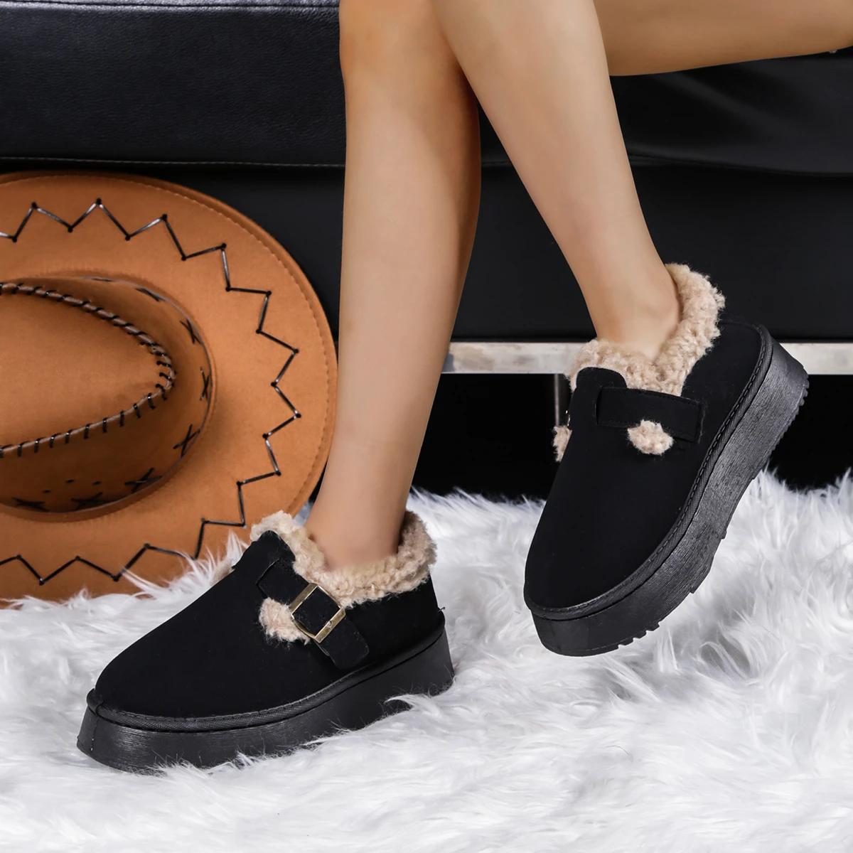 

Мода Новые Роскошные Зимние Женские Туфли Boken Плюшевые Модные Ретро Туфли Bean Хлопковые Женские Тапочки На Плоской Подошве Женские Ботинки На Платформе 36 чёрный