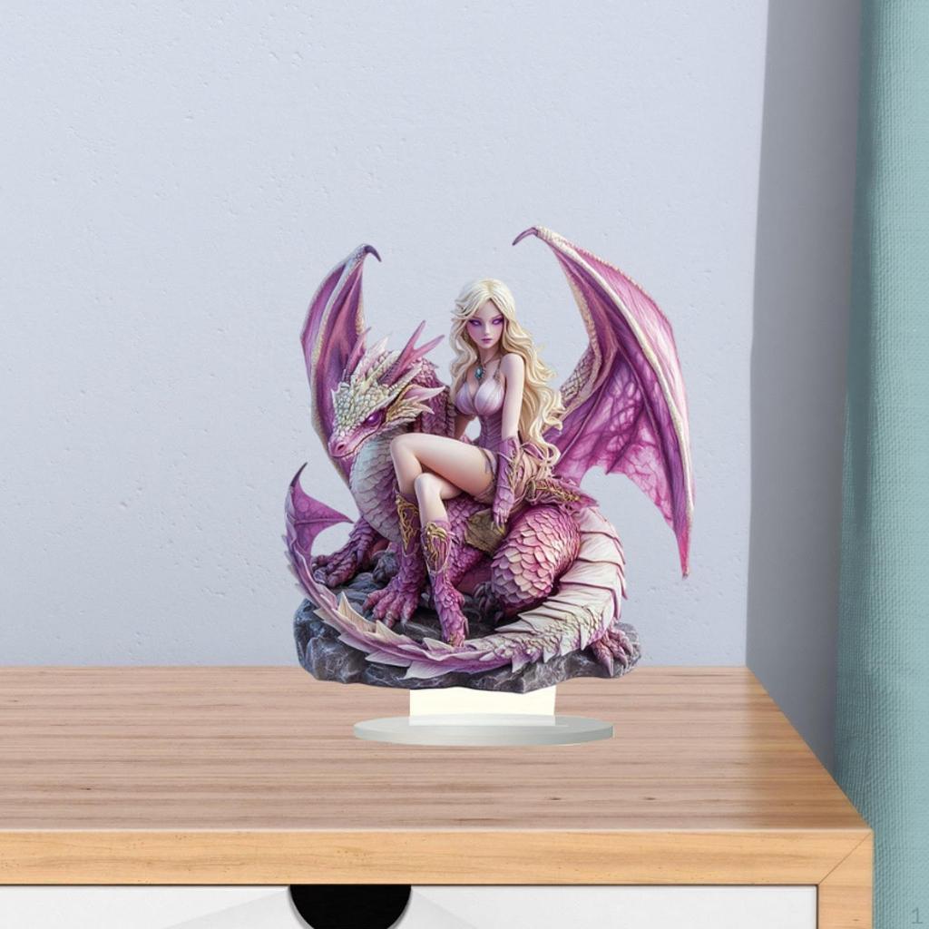 2D Acrylic Dragon Fairy Sign Ornament Gift Home Decor Table Centerpiece with Base Craft for Party