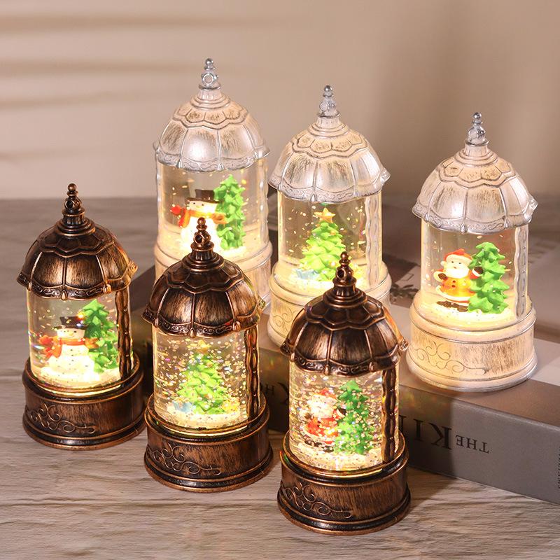 Retro Lantern-Style LED Snowfall Christmas Music Box Crystal Ball Ornament Night Light