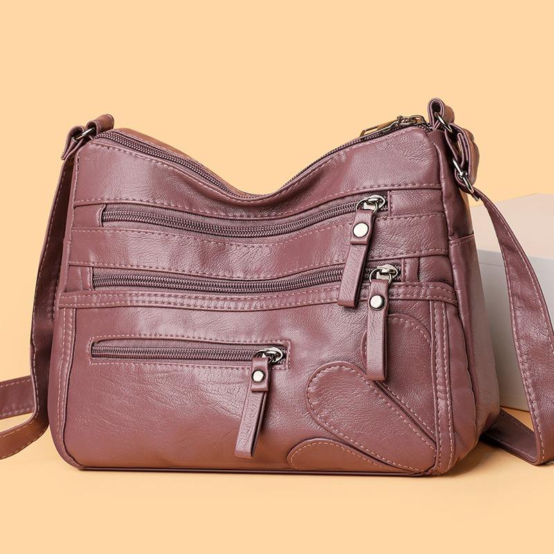 New Soft Leather Real Wash Multi-compartment Mother Lady Casual Large Capacity Fashion Versatile Shoulder Messenger Bag