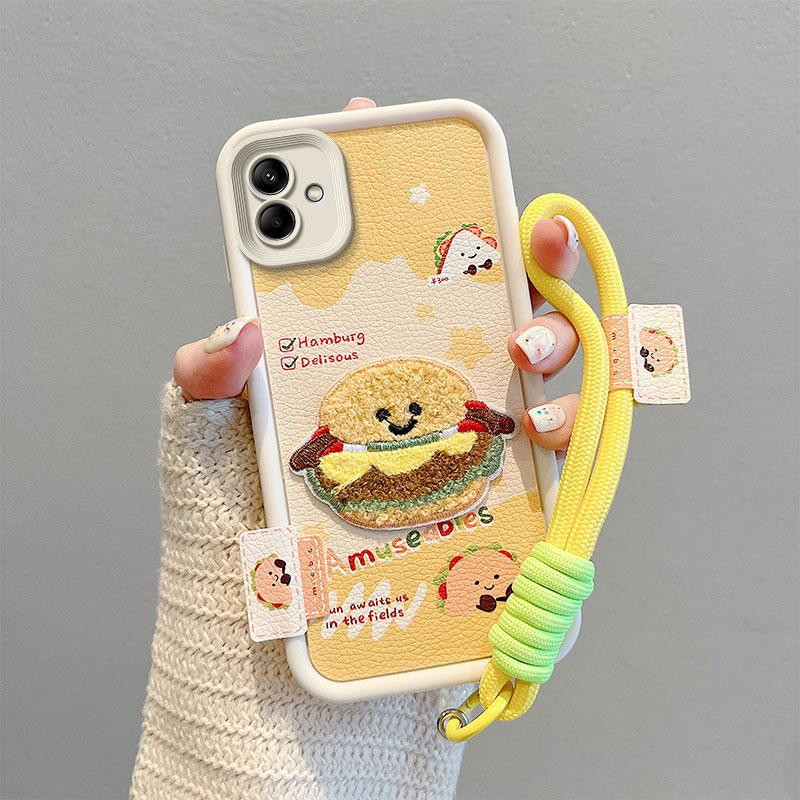 KEYSION Cartoon Cute Plush Embroidery Case for Samsung A07 4G with Lanyard Silicone Shockproof Phone Cover for Galaxy A07