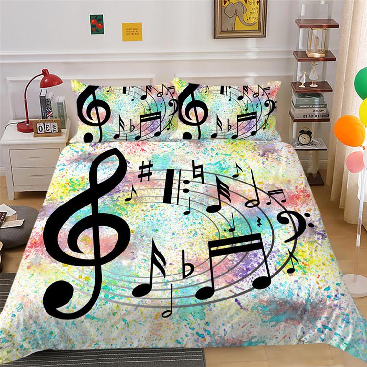 Quilt Cover Pillowcase Three-Piece Polyester Music Symbol Digital Printing