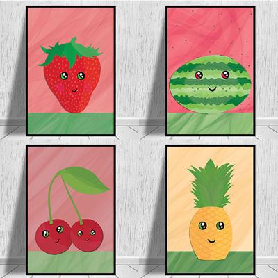Cartoon Fruit Strawberry Cherry Pineapple Prints Posters Canvas Painting Modern Wall Art Pictures Living Room Bedroom Home Decor