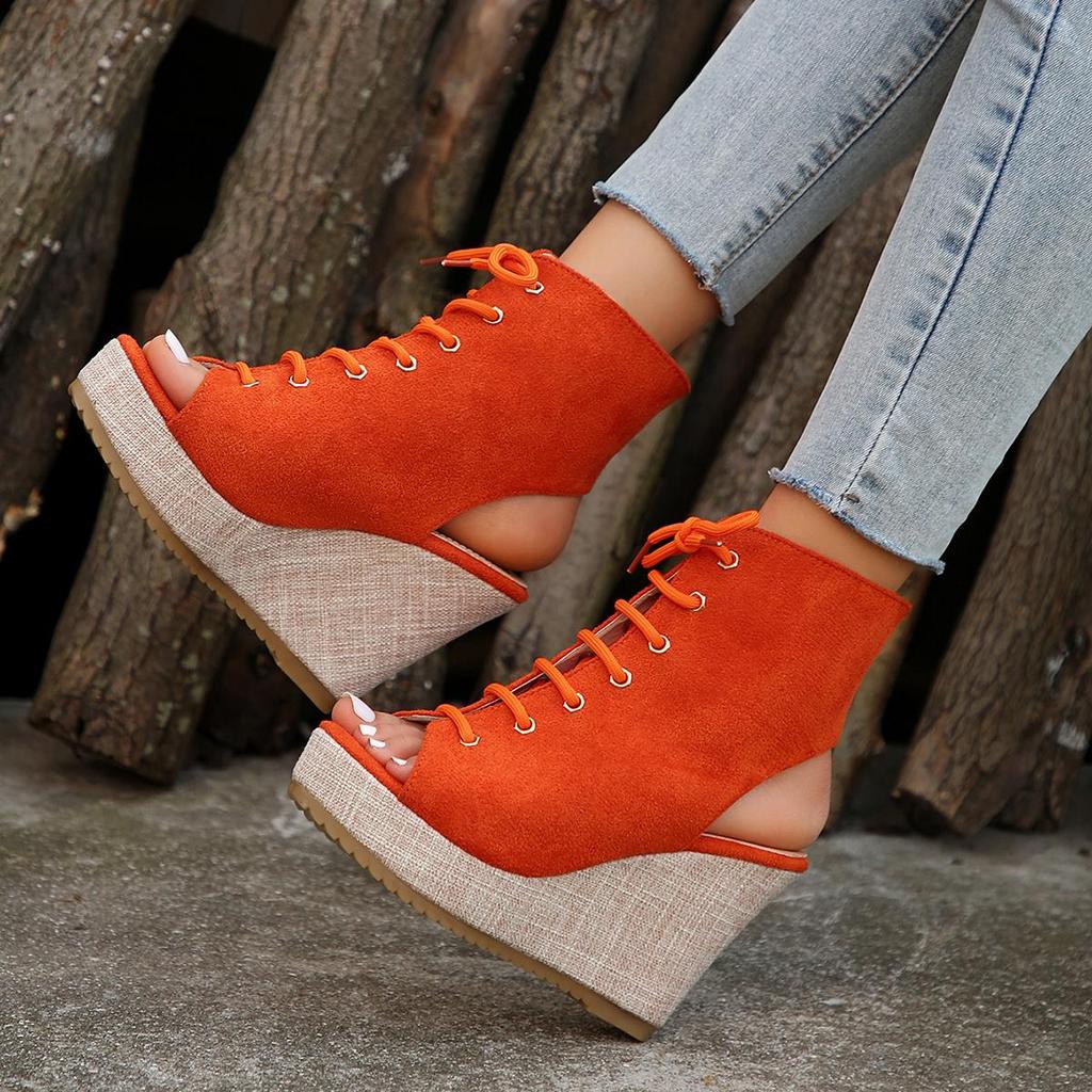 Fashion Womens Wedge Sandals Summer New Platform Fish Mouth Cross-tied Slingback Boho Style Shoes Sandalias Footwear