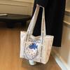 Cute strawberry printed tote bag college student class commute shoulder bag simple casual shopping bag