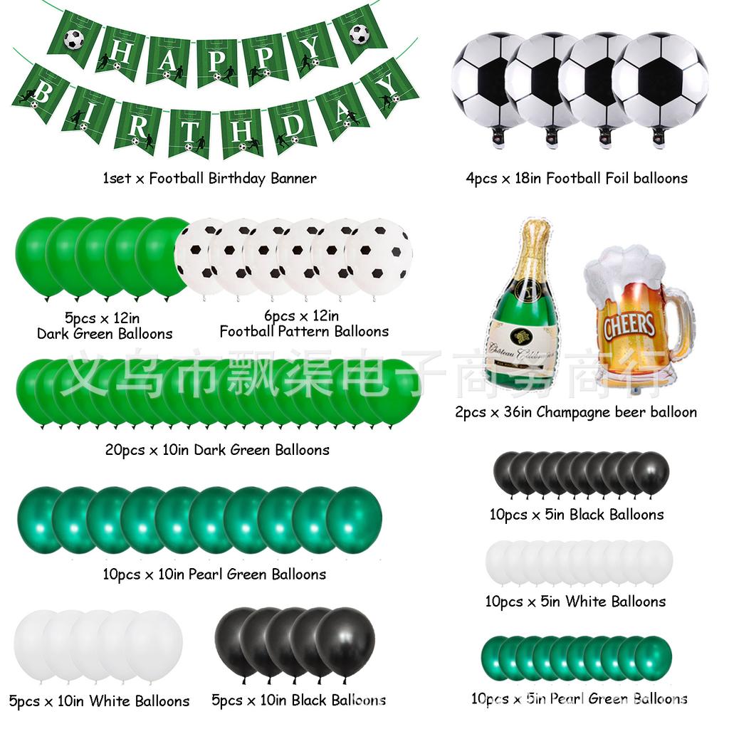 Football Birthday Balloon Theme Decoration Set, Football Flag Birthday Banner Party Background Green Balloon Chain