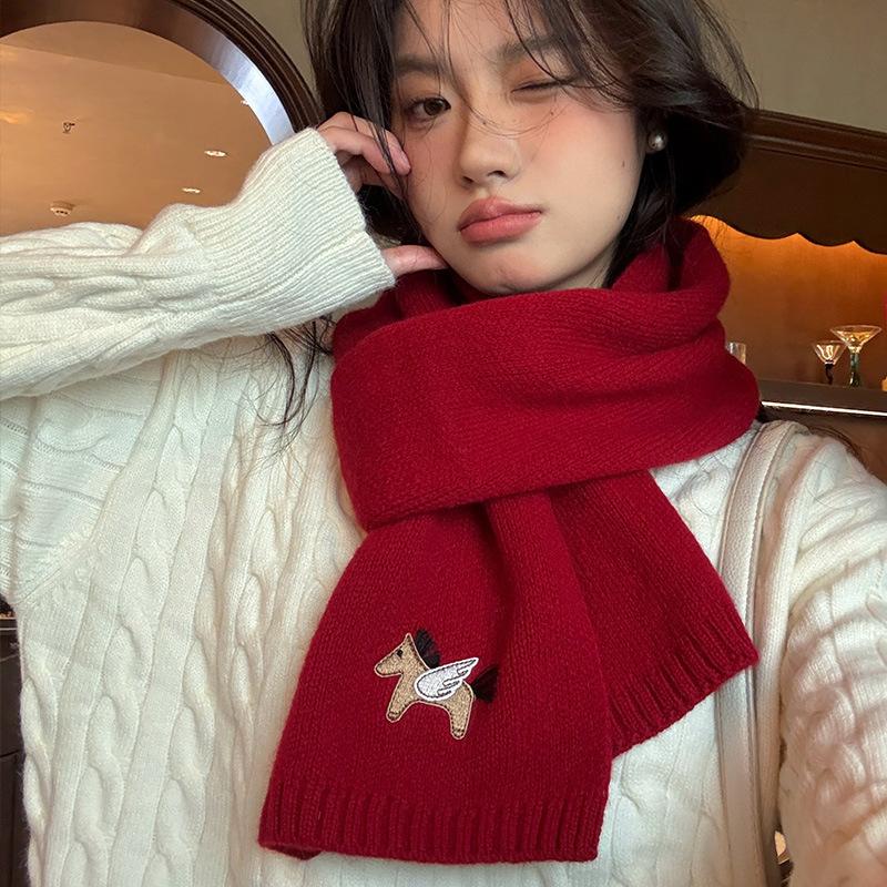 New Year's Anchor Red Woolen Scarf Women's Autumn and Winter High Quality Thick Warm Knitted Scarf Christmas Gift