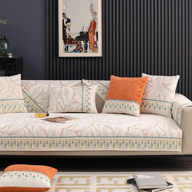 

Роскошные чехлы на диван из синели для гостиной, лоскутное кружевное жаккардовое сиденье с листьями, чехол на одно кресло Cushion cover30x50cm бежевый