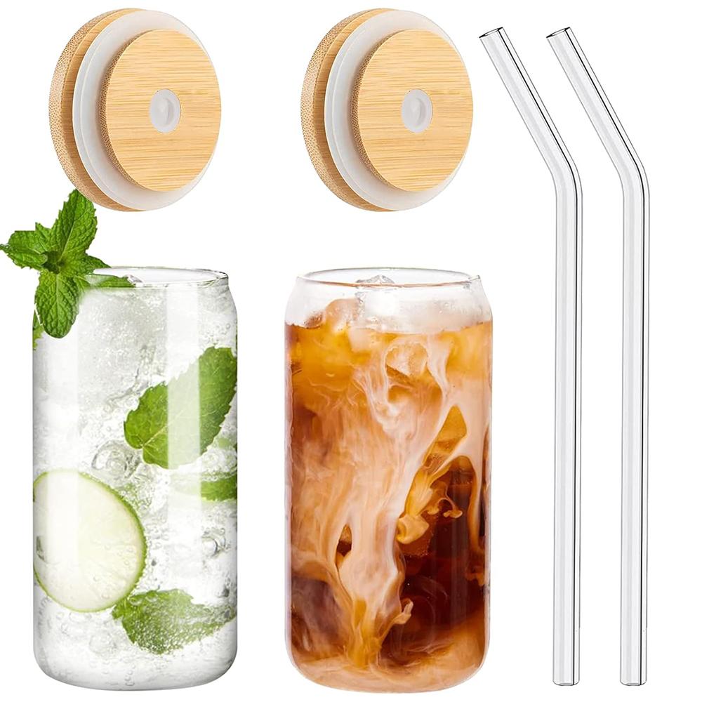 16oz Glass Drinking Cup with Bamboo Lid & Glass Straw Reusable Clear Tumbler Ideal for Cocktails Coffee Other Daily Beverages One size