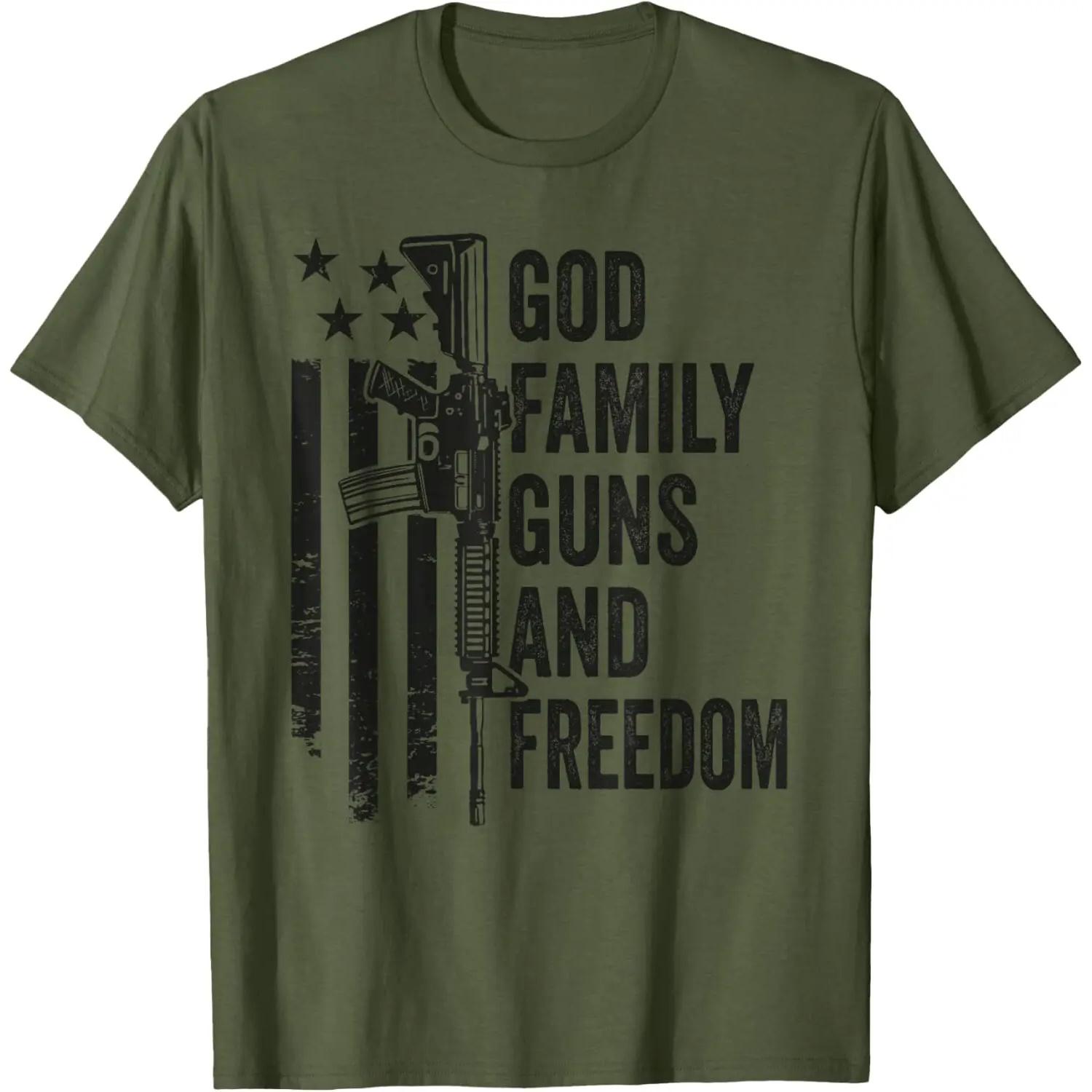 

GOD FAMILY GUNS & FREEDOM - Gun Rights Faith Jesus T-Shirt 100% Cotton O-Neck Short Sleeve Summer Casual Mens T-shirt Streetwear S