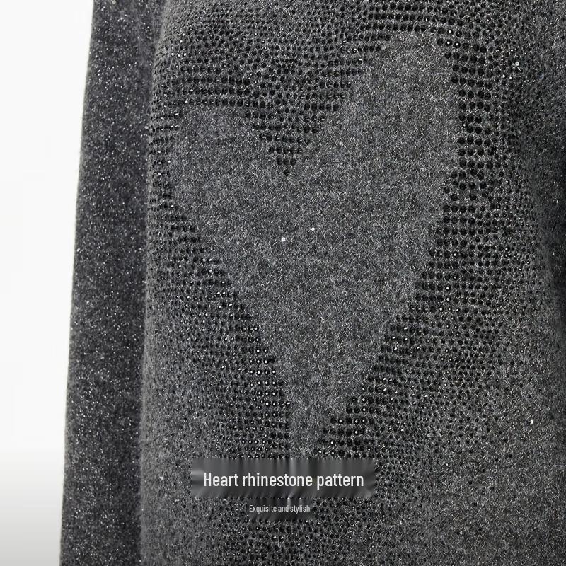 VEROMODA Women's Heart Rhinestone Drop Shoulder Loose Knit Sweater
