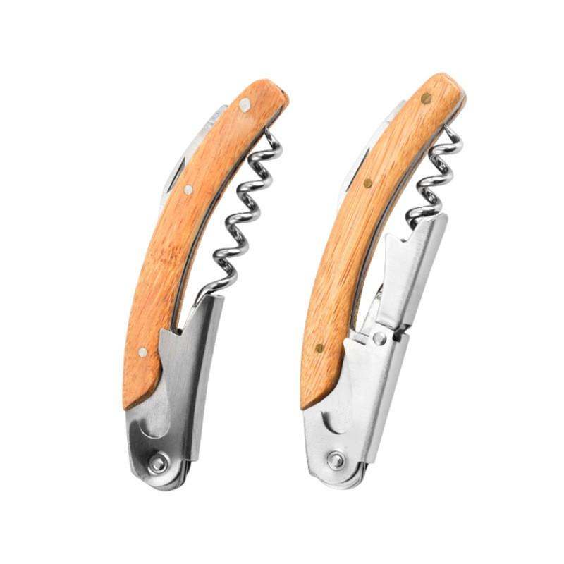 Stainless Steel Corkscrew Wine Opener With Wooden Handle Portable Folding Tool Home Bar Gift