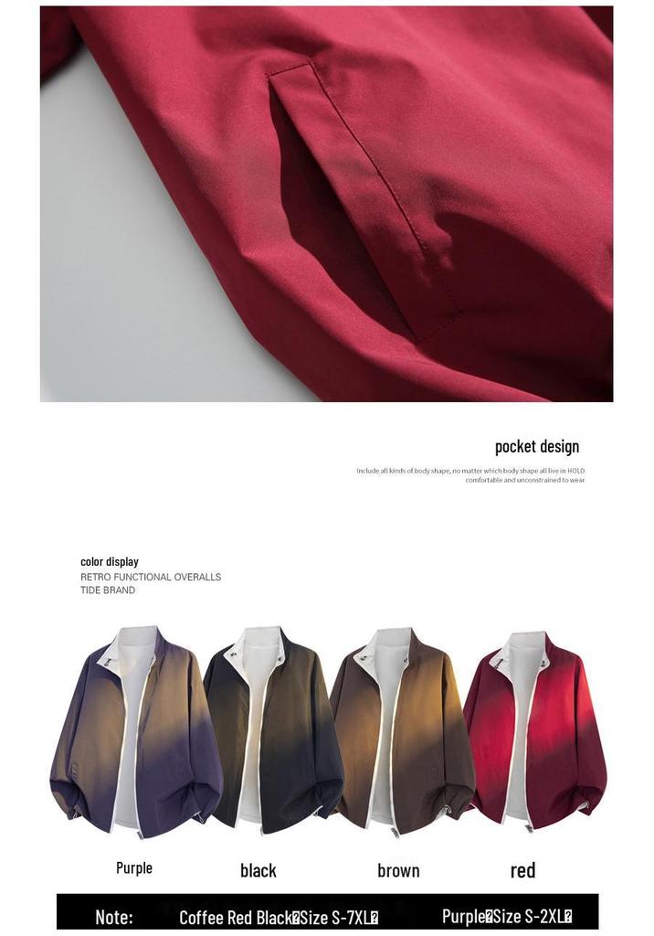 Reversible Stand Collar Unisex Jacket, 2025 Spring/Autumn, American Plus Size, Loose Fit, Casual Windproof Design.