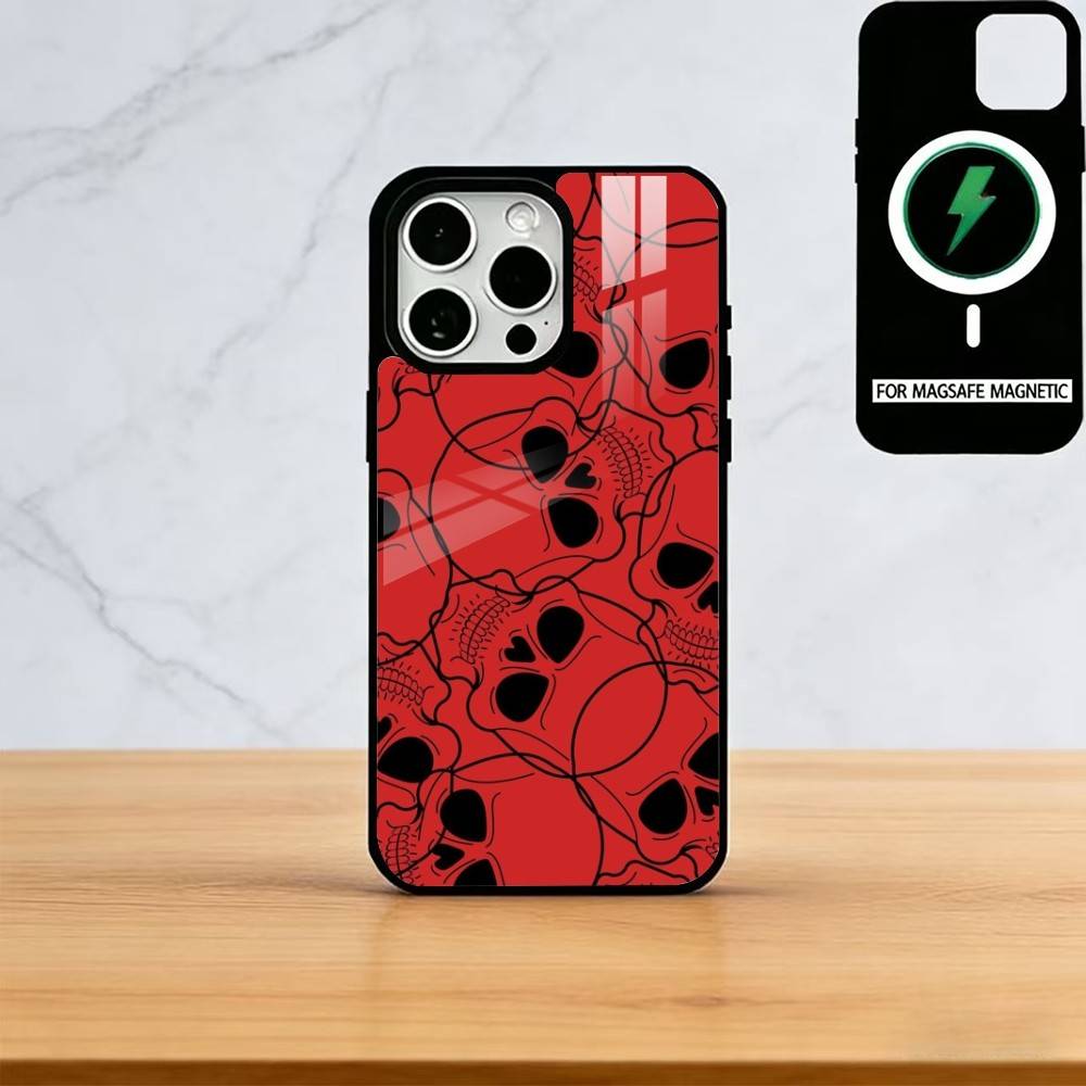 Vintage Red Bats Skull Trendy Pattern Phone Case For iPhone17,16,15,14,13,12,11 Plus,Pro Magnetic with Magsafe Wireless Charging