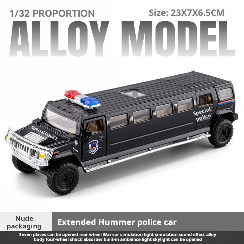 

1:32 Extended Hummer Alloy Police Car Model Diecast Metal Toy Cars with Pull Back Sound and Light boys gift collectibles чёрный