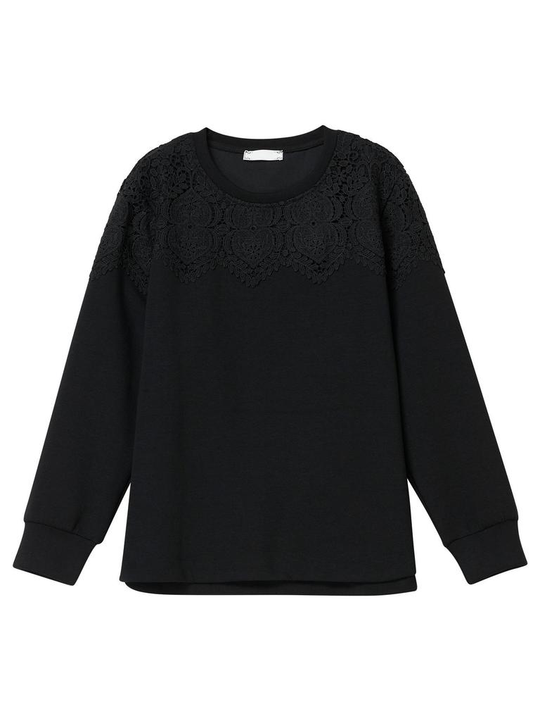 Women's Plus Size Lace Splicing Sweatshirt – Spring/Autumn Loose Fit for Middle-Aged Moms