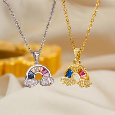 Kleurrijke Zoete Regenboog Ketting, Licht Luxe Wolk Hanger Temperament, Veelzijdige Eenvoudige Sleutelbeen Ketting