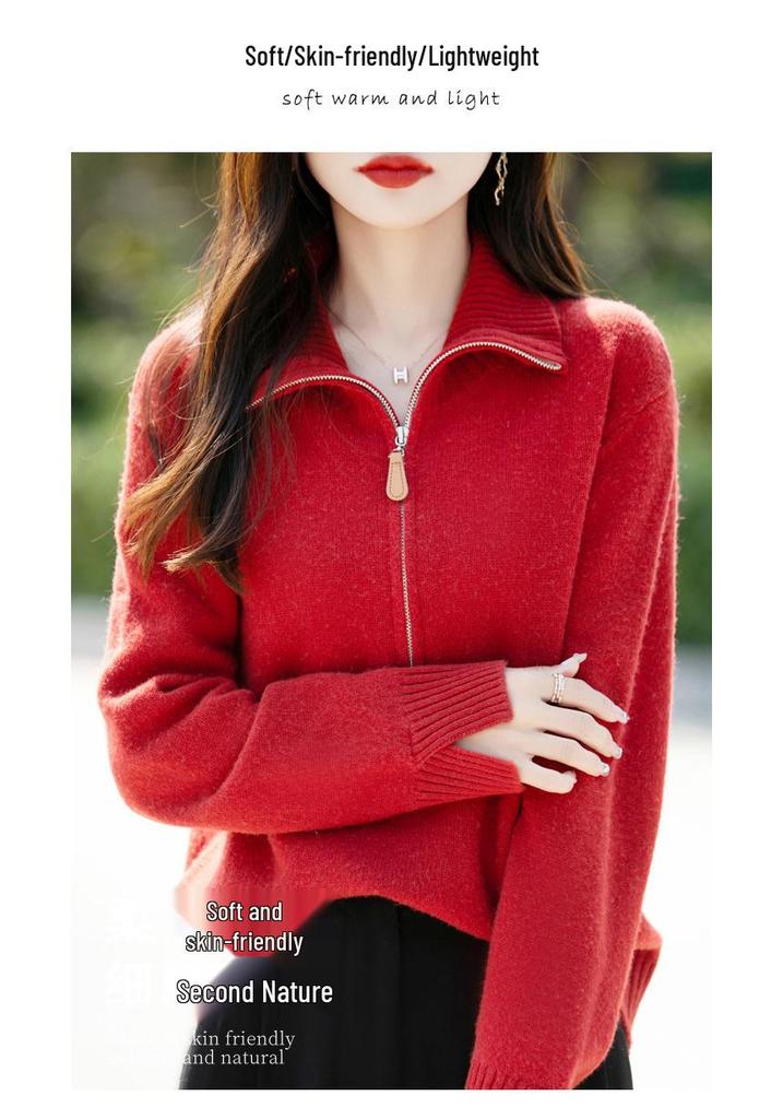 Women's Half-Zip Lapel Sweater - Autumn/Winter 2025 Loose Pure Color Knit Pullover