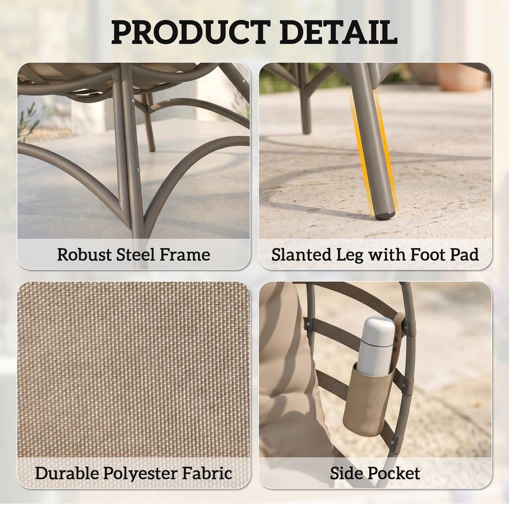Egg Chair With Cushion And Side Pocket Sand
