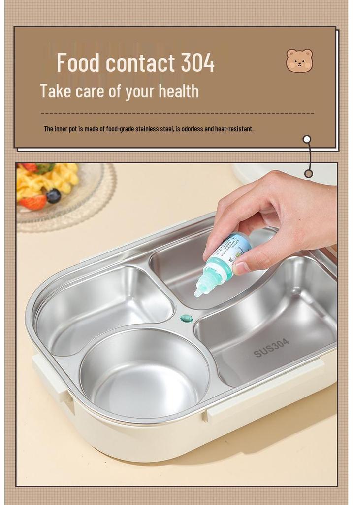 Bear Cartoon Bento Lunch Box - Microwave Safe, Insulated with Three or Four Compartments for Students and Office Workers