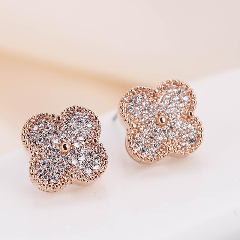Fashionable Geometric Four-Leaf Clover Rhinestone Earrings