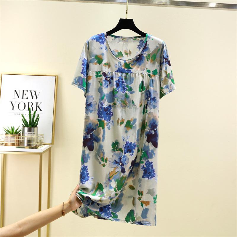 2025 Women's Summer Floral Cotton & Silk Dress - Slimming French Style with Pleated Rayon & Short Sleeves