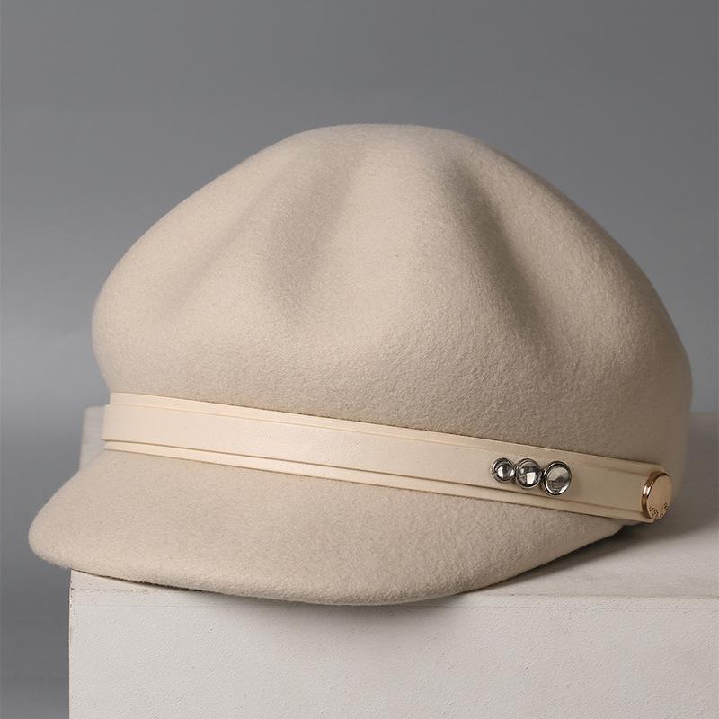 Autumn and Winter New Retro British Style Autumn and Winter Wool Felt Octagonal Hat Women's Casual Fashion Equestrian Hat