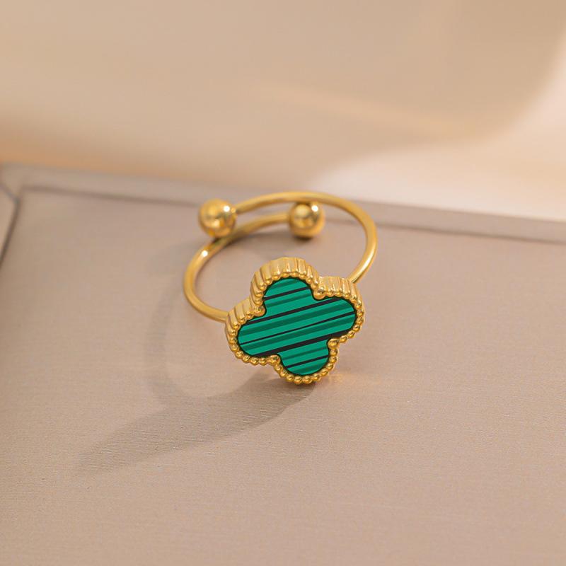 Colar da Sorte Menina Trevo Anel Aberto Aço Titânio Ouro 18K Anel Simples