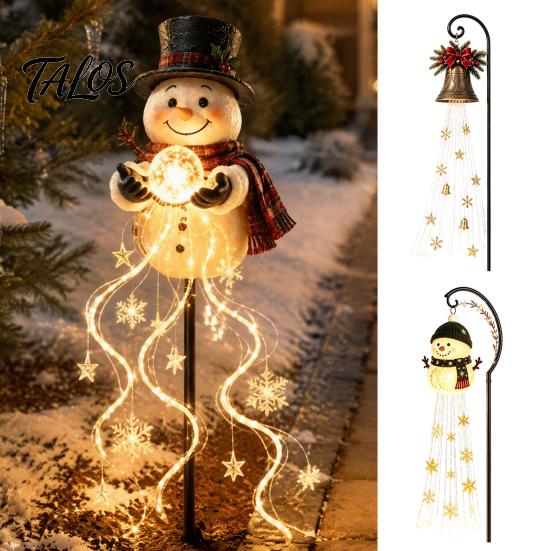 Energy Efficient Patio Festive Lights Solar Snowman Garden Stake Light, Flowing Waterfall LED Fairy Light with Decorative Resin Ground Stakes