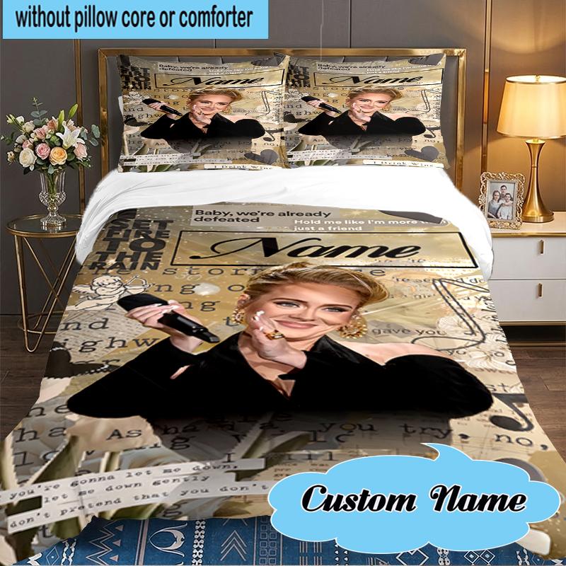 Custom Name Love Music Adele Bedding Set 3pcs, Bedding Set Including 1pc Duvet Cover And 2pcs Pillowcases for Bedroom, Dormitory Gift