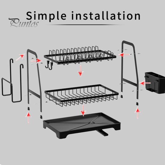 Storage Rack Two-Tier Dish Drying Rack Large Capacity Easy To Install Rust-Resistant Kitchen Countertop Utensil Dish Rack with Drain
