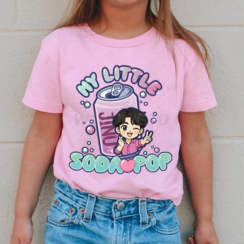 Cute Anime Kpop Print T-shirts Girls Boys Summer Lovely Short Sleeve Casual Tops Funny Letter Print Tshirt Children's Clothing
